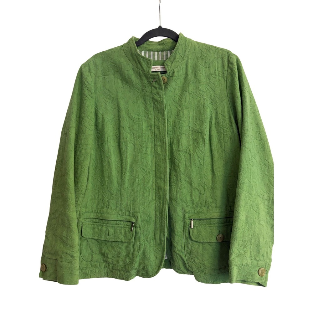 Coldwater Creek Classic Green Leaf Textured Blazer Jacket Petite 16 P16 Cotton